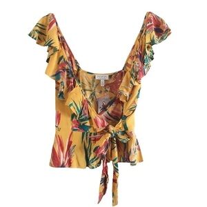 Sofia Vergara Floral Ruffled Wrap Top Yellow Small NWT